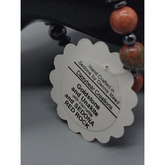 Dizzy bear Creations Bracelet Goldstone Unakite Hematite Sedona Red Rock SZ 7.5" - Picture 8 of 12